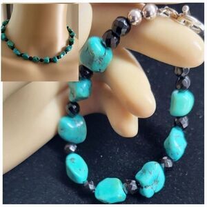 Del Sol 2 Piece Necklace & Bracelet Set Turquoise Nugget w/ Black Beads